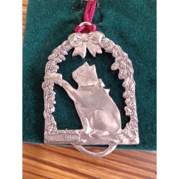 Vintage Cat Mistletoe Seagull Pewter Christmas Tree Ornament Pugwash Nova Scotia - Picture 1 of 5